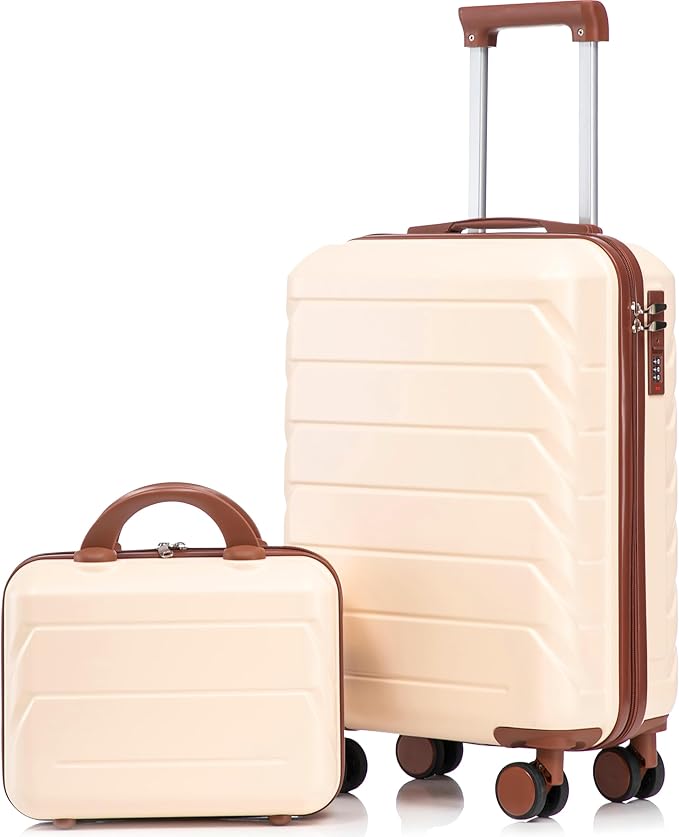 Hardside Luggage, Lightweight Durable ABS Suitcase Spinner Wheels, 20+14 Luggage