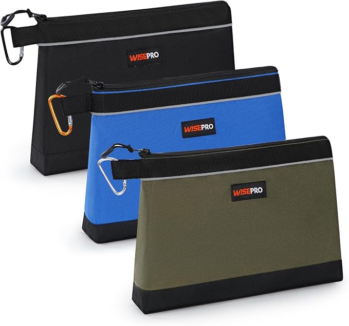 Zipper Tool Pouches, Multi-Purpose Utility Tool Bags Organizer for Small Hand Tools, Screws, Nails, Hardware, Pliers & Wrenches, Storage Pouch Set for Electricians, Plumbers, HVAC & Mechanics