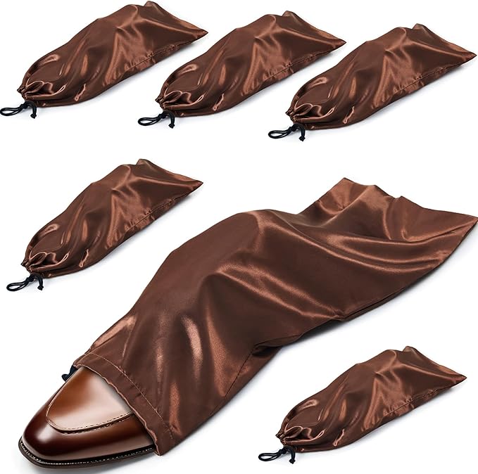 Ersmak 6 Pack Shoe Bags for Travel - Satin Shoe Bag with Drawstring - Brown Shoe Storage Bags for Protecting Storage Shoes - 17.7 x 7.9 In