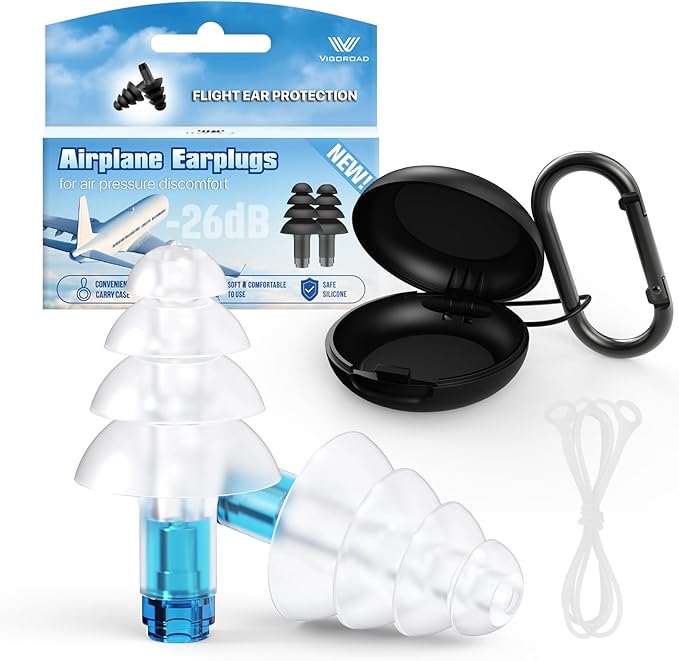 Ear Plugs for Airplane Pressure Relief, Kids 6+, Adults/Small Canal Reusable Airplane Earplugs 26dB, with Silicone Connector Cord, Travel Essentials for Flying, Ear Protection Earplugs