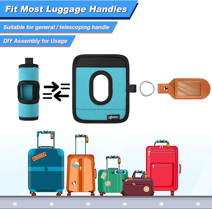 Cosmos 2 Sets Neoprene Luggage Handle Wraps Cover - Hollow Design Baggage Identifier Tags for Telescopic Handle Travel Suitcase Trolley Case, with PU Luggage Tag (Blue)