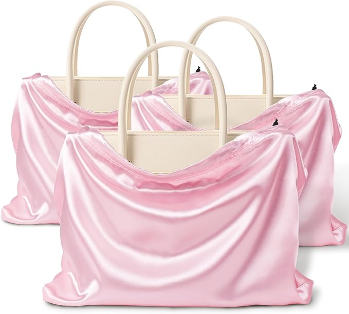 Vonty 3 Pack Silky Dust Bags for Shoes and Purses, Satin Drawstring Bag for HandBags Boots - Pink Shoe Bag Silk Dust Cover Bag Protector Travel Storage Pouch(23.6 x 19.6 In)