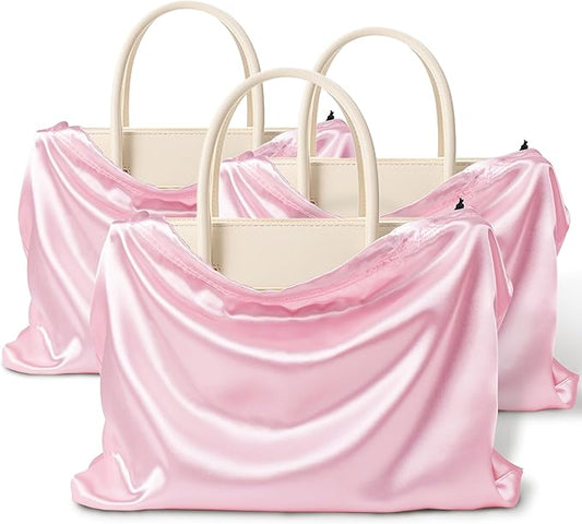Vonty 3 Pack Silky Dust Bags for Shoes and Purses, Satin Drawstring Bag for HandBags Boots - Pink Shoe Bag Silk Dust Cover Bag Protector Travel Storage Pouch(23.6 x 19.6 In)