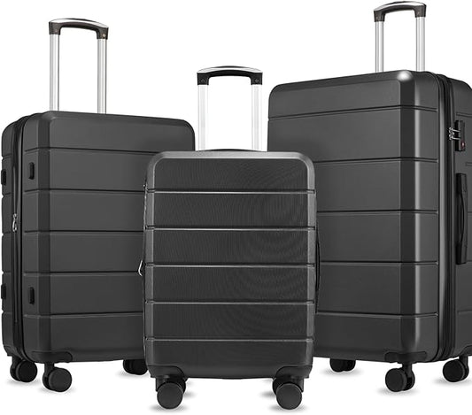 Luggage Sets 3 Piece, Expandable Hardshell Suitcase with TSA Lock & Silent Spinner Wheels, Lightweight Hardside Travel Suitcase Set for International Trips (20/24/28 in, Black)