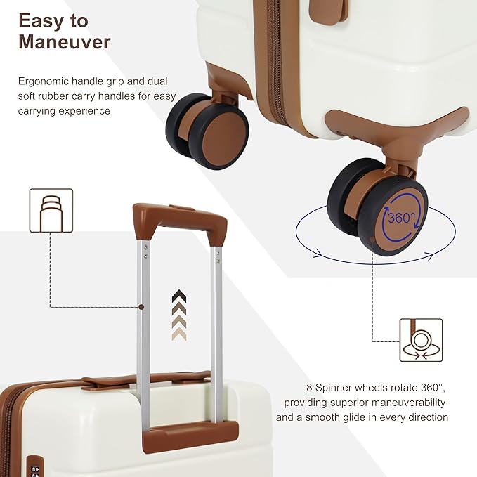 3-Piece 20 Inch Carry On Luggage Set, Durable Hardshell Spinner Wheel Suitcase with TSA Lock, Lightweight PC+ABS for Family Vacation Business Travel Airline Approved, Beige