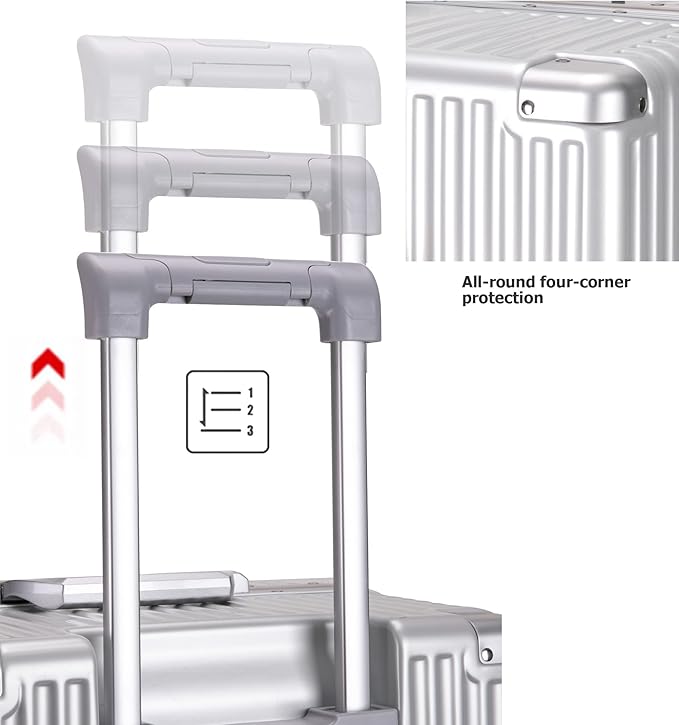 feilario 30in Super Large Captain Aluminum Frame Hardside Spinner Wheels Luggage, Removable Wheels Zipperless Checked Suitcase with Cup Holder/Phone Holder (Silver,30in)