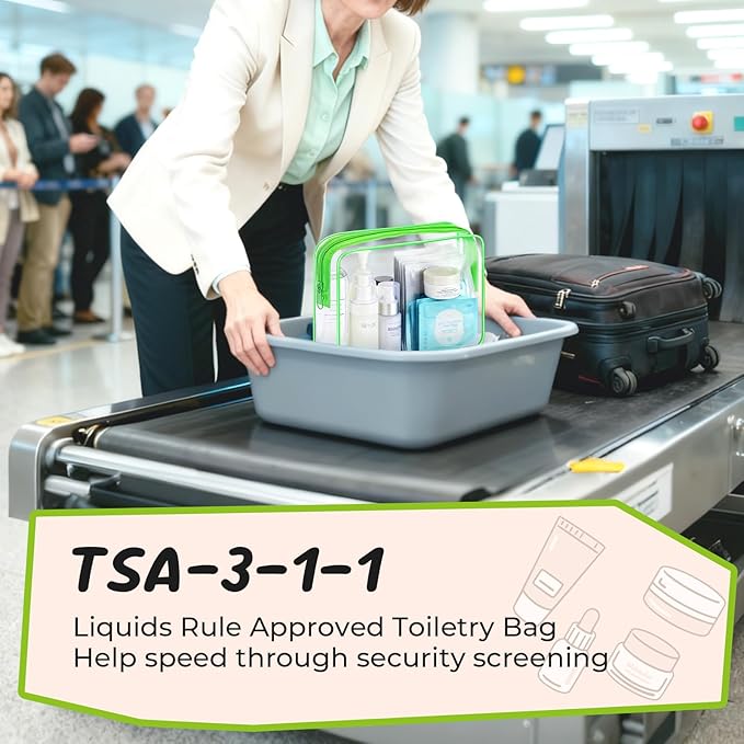 6 Pieces Clear Makeup Bags Bulk TSA Approved Toiletry Bag for Travel PVC Waterproof Clear Cosmetic Pouch with Zipper for Men and Women Carry-on Travel Essentials (Green)