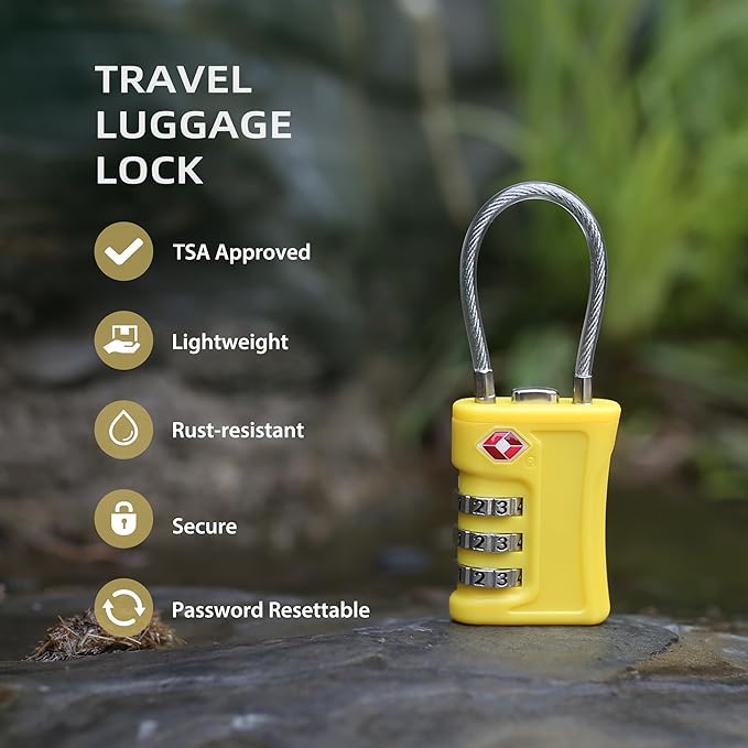 Luggage Locks TSA Approved 2 Pack, Small Padlock Combination, TSA Locks for Luggage, Travel Combo Padlock with Code, for Suitcase, Backpack Zipper, Locker, Gun Case (Black+Yellow)