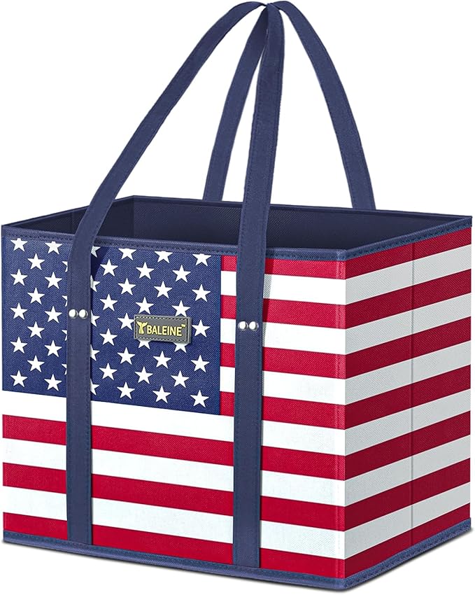 BALEINE 1Pk Reusable Grocery Bags, Foldable Shopping Bags for Groceries with Reinforced Bottom & Handles (Patriot Celebration)