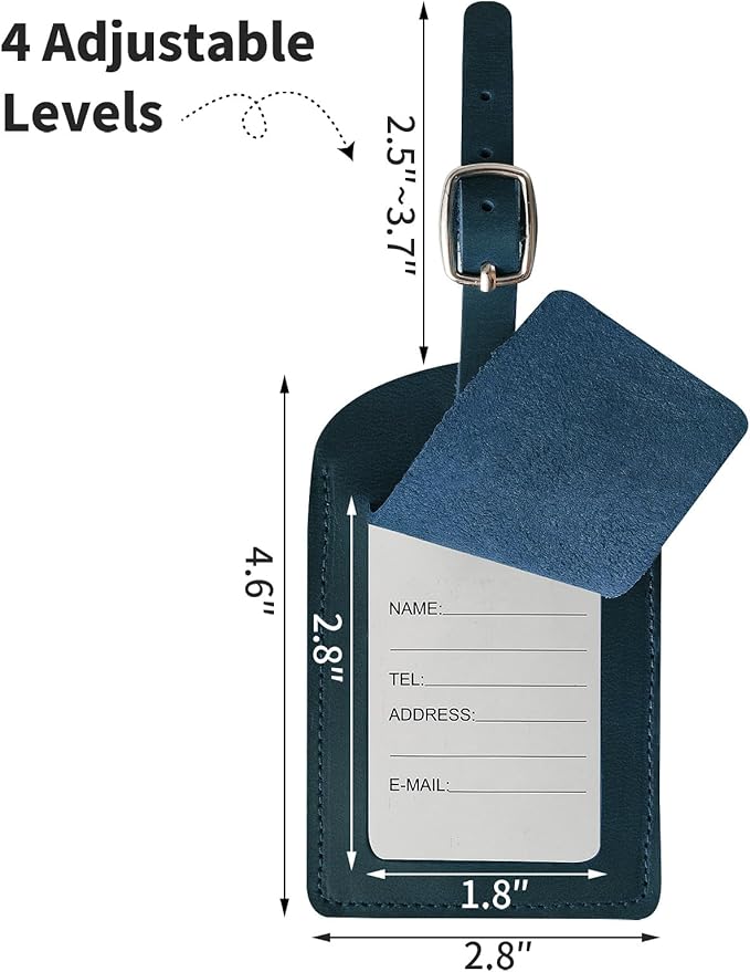 Ringsun Genuine Leather Luggage Tag for Suitcases ID Tags Bag Tags for Luggage (4 Pack, Blue)