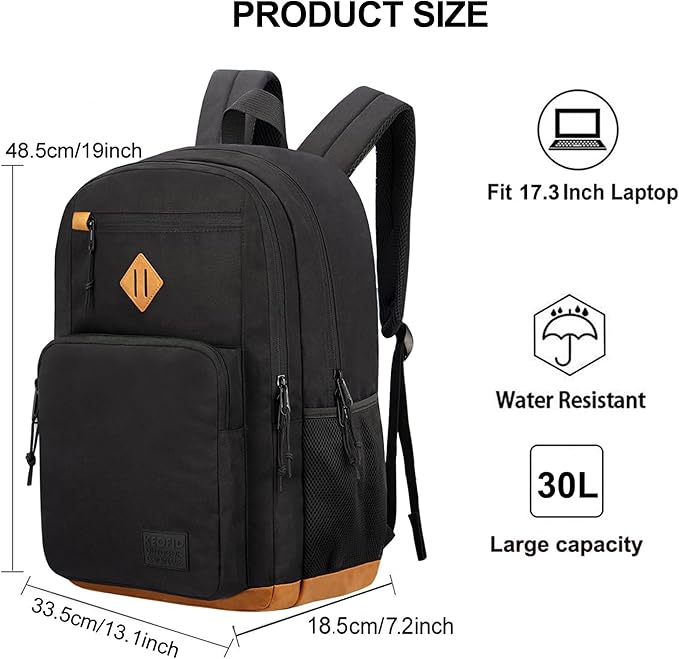 KEOFID Classic Travel backpack for Men and Women, Anti Theft Laptop Backpack for Work, Large Bag for College, Water Resistent(Black 19inches)