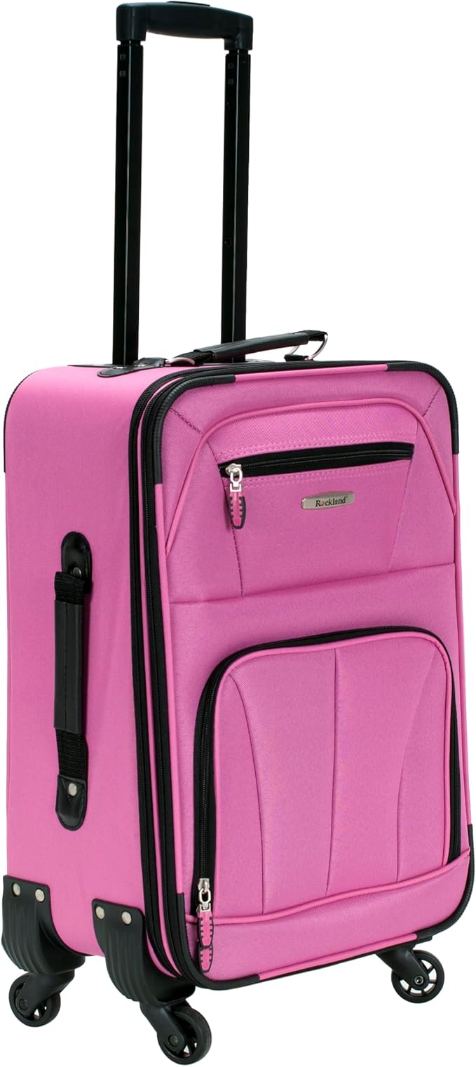 Rockland Pasadena Softside Spinner Wheel Luggage, Pink, Carry-On 20-Inch