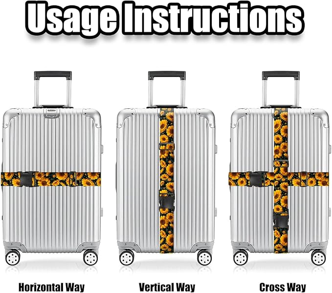 Nuxovilar Luggage Straps of 2 Set Sunflower Pattern, 1.96x90.5 inches - Luggage Straps for Suitcases, Ideal for Nature Trips, Outdoor Journeys, Daily Use