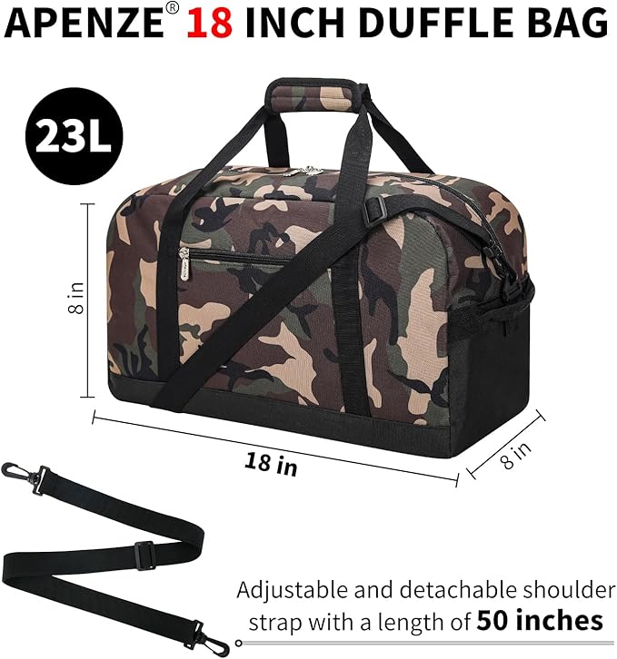 Small Gym Bag 18 inch Carry On Duffel Bag for Weekender Travel - Camouflage