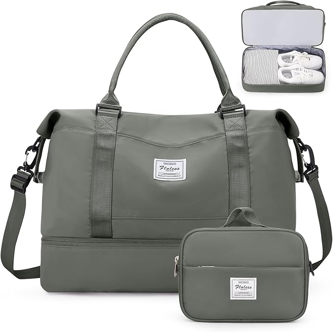 Weekender Bags for Women,Overnight Travel Duffel Bag with Shoes Compartment& Toiletry Bag,Extra Large(Olive Green)