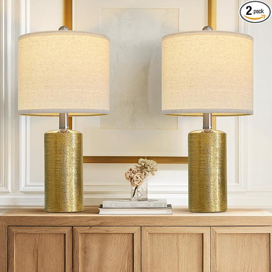 G-SAFAVA 20.5" Small Table Lamps for Living Room Lamp Set of 2 Ceramic Lamps for Bedroom Bedside Lamps Modern Boho Lamps for Night Stands Farmhouse Nightstand Lamp Side End Table Lamp, Gold