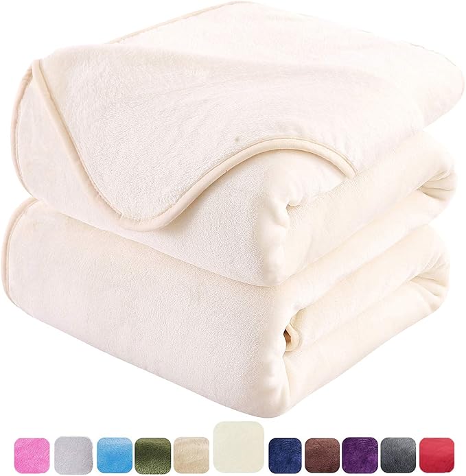 HOZY Soft Blanket King Size Fleece Warm Fuzzy Throw Blankets for The Bed Sofa Lightweight 350GSM Ivory 90"*108"