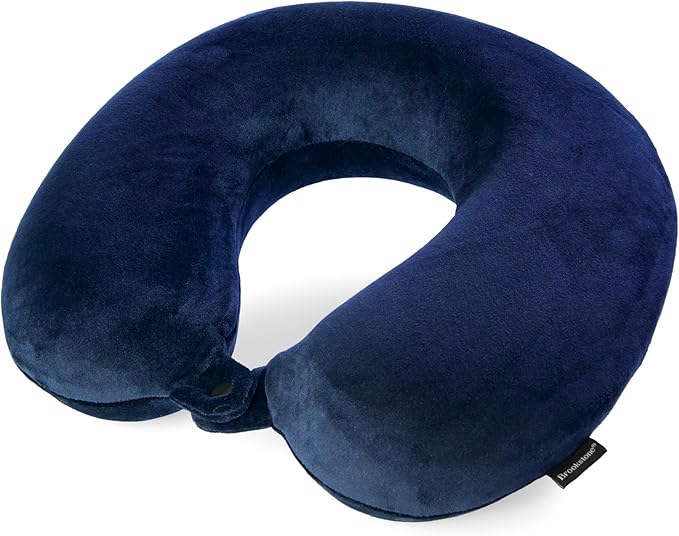 Brookstone Travel Neck Pillow - Lightweight Fleece Casing U-Shaped Stuffable Memory Foam Travel Pillow for Sleeping and Neck Support, Blue