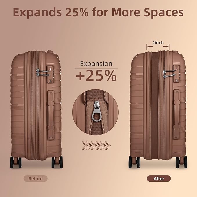 LARVENDER Carry On Luggage 22x14x9 Airline Approved, 20 Inch Hardshell & Lightweight PP Carry On Suitcase for Women with Spinner Wheels TSA Lock, Mocha