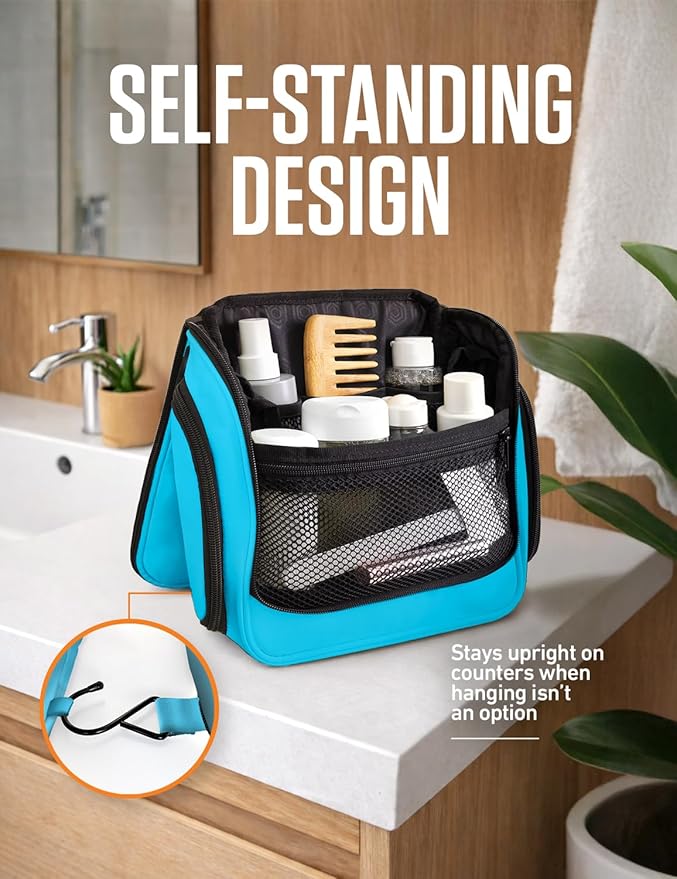VENTURE 4TH Hanging Travel Toiletry Bag for Women & Men – Large Toiletry Organizer with 18 Compartments, Removable TSA Pouch, Travel Wash Bag for Toiletries, Makeup & Shaving Kit (Light Blue)