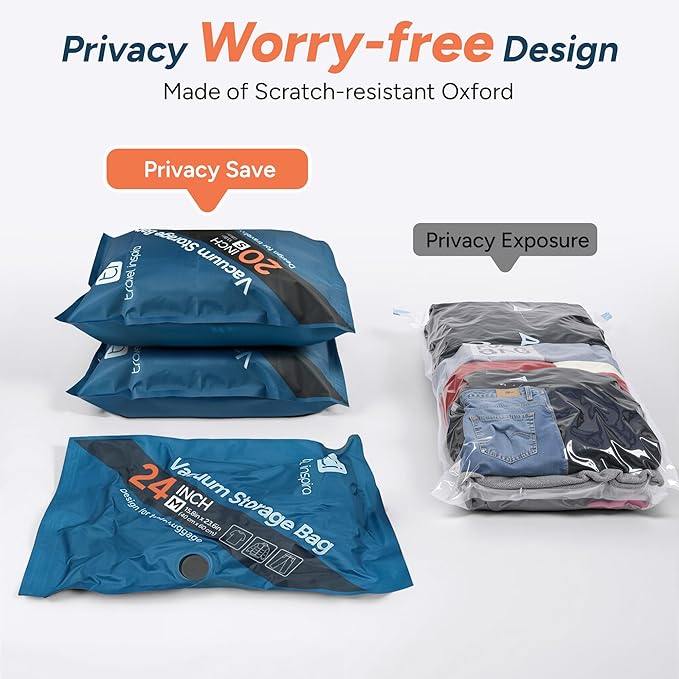 travel inspira 2026 Upgraded Vacuum Travel Bags Oxford Cloth Compression Packing Bags with Privacy Protection Space Saver for 20/24/28" Luggage Suitcase Reusable Travel Essentials (S/M/L)