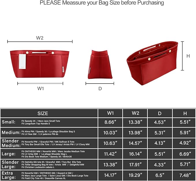 ZTUJO Purse Organizer Insert For Handbag & Tote Shaper,Tote Bag Organizer Insert For Speedy Neverful, 6 Sizes(Small, Silky Red)