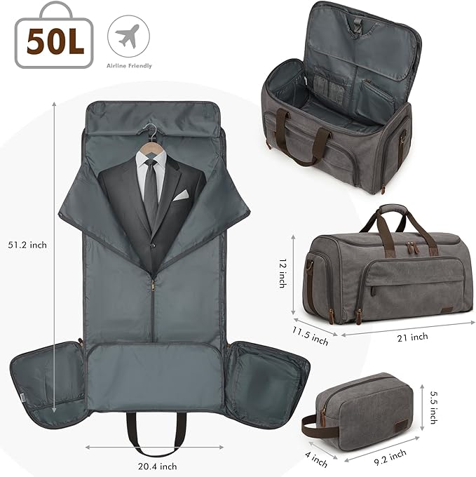 S-ZONE Carry On Garment Bag for Travel Convertible Duffle Bags for Men Women 2 in 1 Hanging Suitcase Business with Toiletry Bag