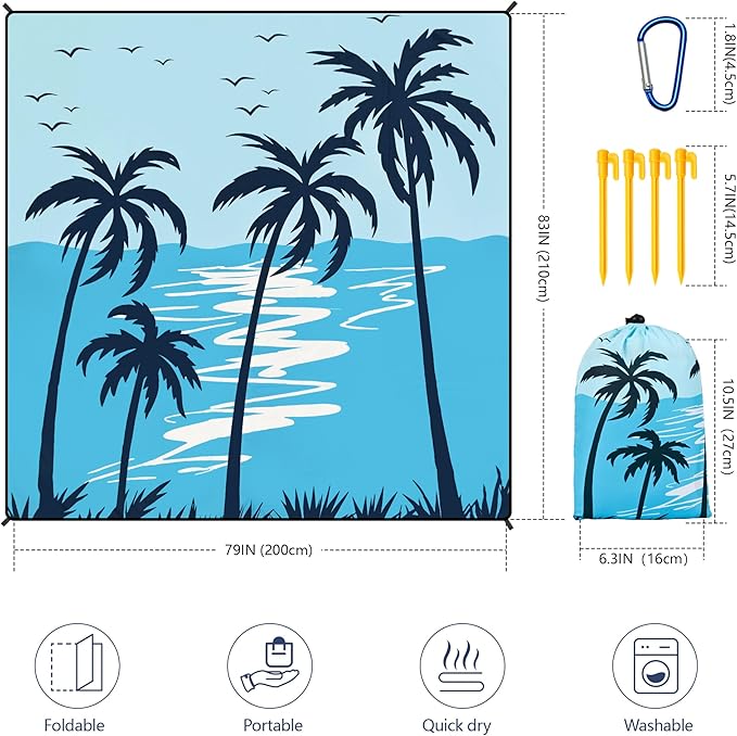 Beach Blanket Waterproof Sandproof Extra Large Beach Mat 79" X 83"/120"x108"for 1-8 Adults Quick Drying Durable Outdoor Picnic Mat for Beach Travel Camping Hiking