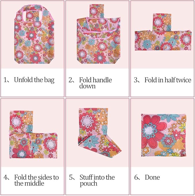 SZUAH Reusable Grocery Shopping Bags 10 Pack, Foldable Tote Bags with Attached Pouch, Machine Washable Nylon Shopping Totes for Groceries, Travel, Beach (40 lbs Capacity)