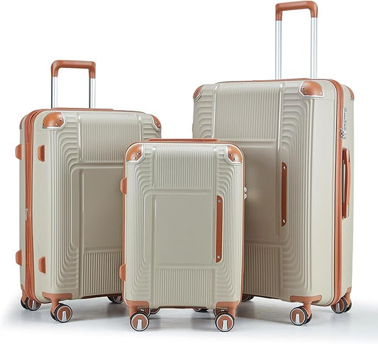 3 Piece Luggage Set PP Hardshell with YKK Zippers, 20/24/28 Inch Suitcases with Detachable Spinner Wheels & Reinforced Corner Guards, Lightweight TSA Lock Nested Set (Light Khaki)