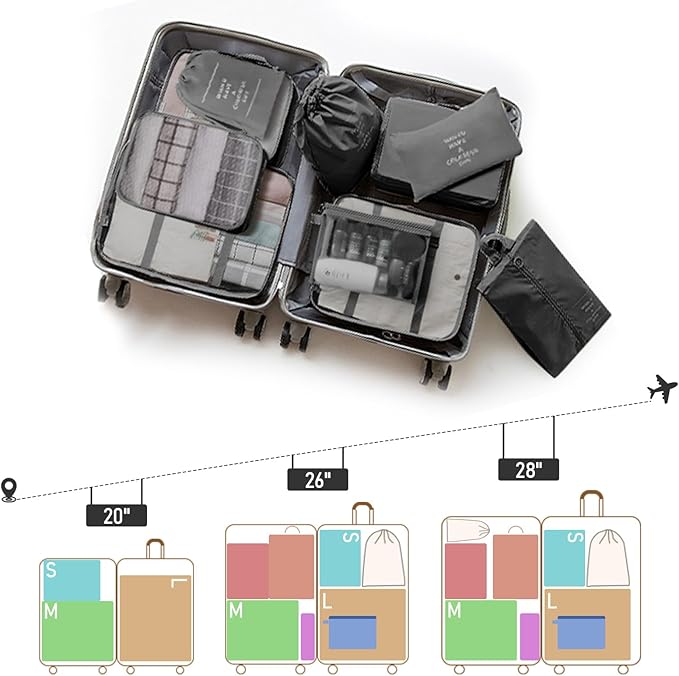 Packing Cubes for Travel -10 Set Luggage Organizer Bags for Family, Mesh Breathable Packing Cubes for Suitcases Durable Travel Essentials Bags Set