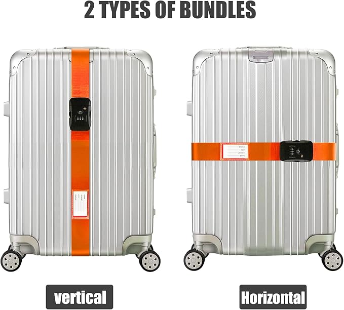 Veki Luggage Straps, TSA Approved Travel Luggage Packing Straps, Buckle Luggage Tags, Suitcase Belt Straps, Cordless Luggage, Add-On Bags, Accessory Buckle Straps and Packing Straps (Orange)