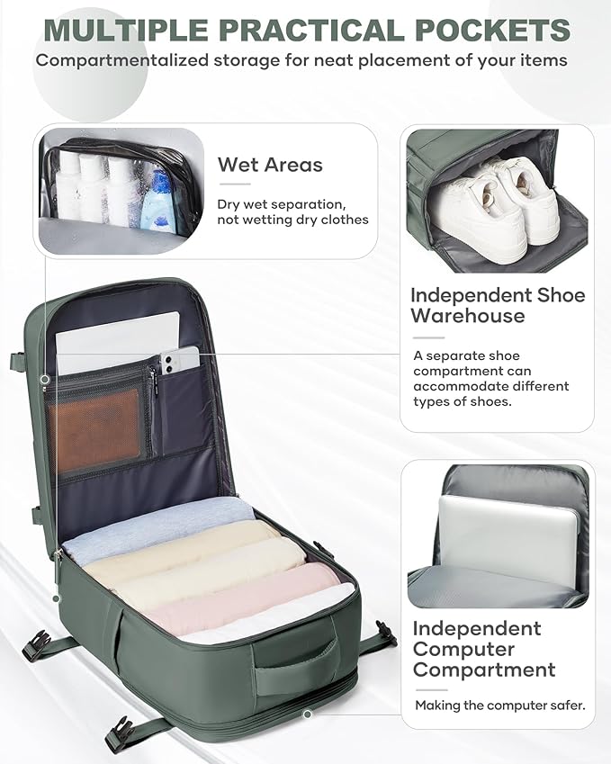 coowoz Travel Backpack Carry On for Women Man Gym Backpack with Laptop Compartment Mochila de Viaje Teacher Personal Item Backpacks Rucksack Airplane Accessories Must Haves Olive Green Small