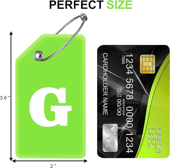 Gostwo 2 Pack Silicone Luggage Tags for Suitcases, 26 Initial Letter Baggage Labels Handbag School Bag Suitcase Instrument Tag with Stainless Steel Loop(Green)(Letter G)
