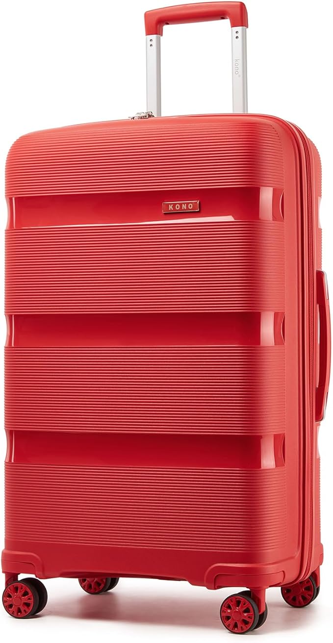Kono Carry On Luggage 28 Inch Checked-Large Hard Shell Travel Trolley 4 Spinner Wheels Lightweight Polypropylene Suitcase with TSA Lock, Red