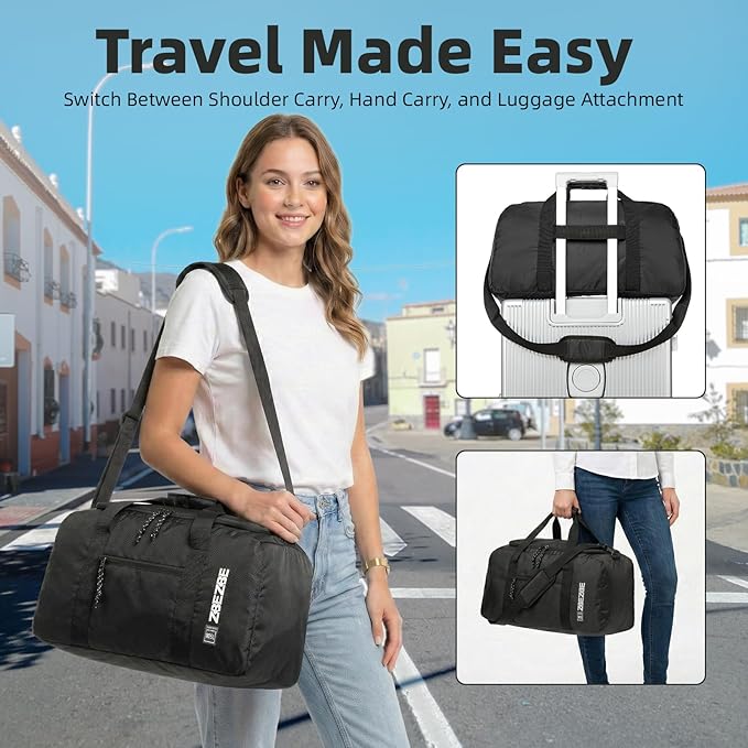 Foldable Travel Duffel Bag, Lightweight & Easy to Carry Water-Repellent Duffle Bag - 2-Way Zipper & Interior Pouch, Ideal for Weekend Trips, Daily Use,Camping，Sports