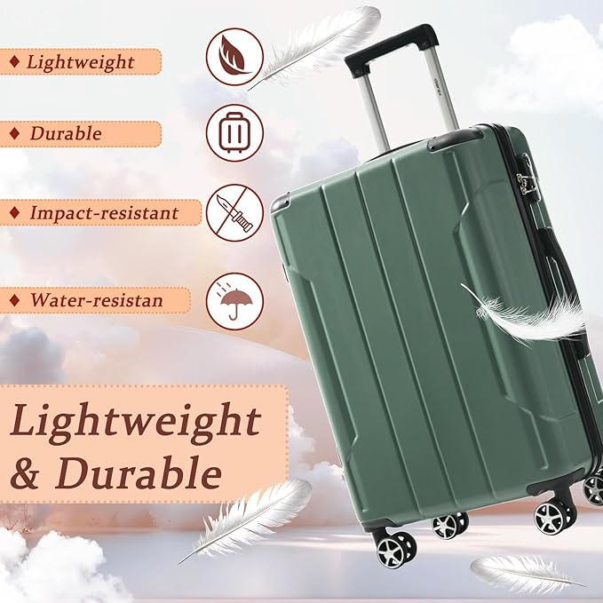 Merax Luggage Set 3 Piece Carry on Luggage, Lightweight Durable Spinner Suitcase with Corner Guards (Green, 20/24/28)
