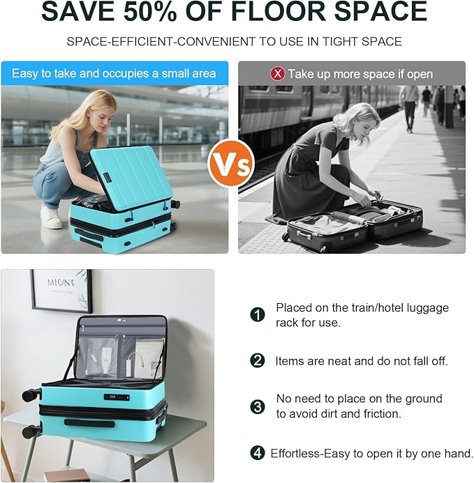 KROSER Carry On Luggage with Spinner Wheels & Built-in TSA Lock, Expandable Top Opening Hard Shell Suitcase Large Capacity Durable Rolling Luggage with USB Port, Carry-On 20-Inch, Lake Blue