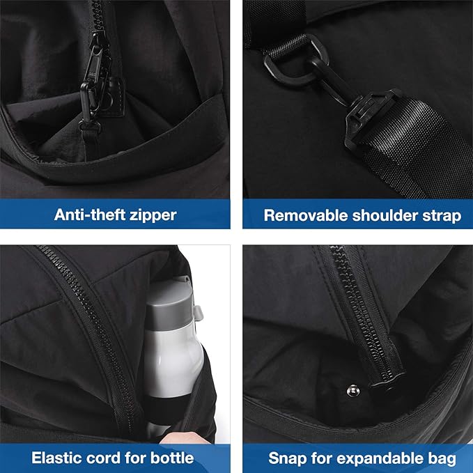BAGSMART Gym Bag for Women, Carry on Weekender Overnight Bag, Travel Duffel Bags with Trolley Sleeve, Personal Item Travel Bag Tote Bag Workout Dance Bag(Black,Medium)