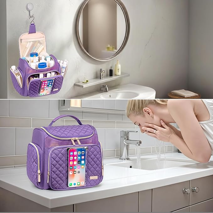 Large Toiletry Bag for Women Men,Bathroom Bag,Water Resistant Shower Bag,Makeup Bag,Portable Shower Caddy for College Dorm,Hanging Travel Toiletry Bag with Transparent Waterproof Phone Pocket