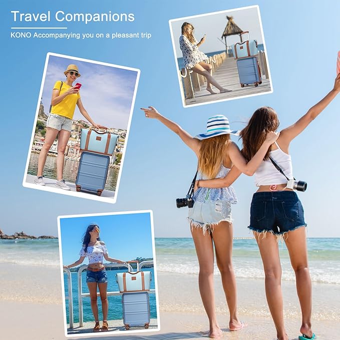 Kono Suitcase Set 3 Piece Luggage Set Expandable(only 28") Lightweight PC+ABS Carry On Hardside Luggage with TSA Lock Spinner Wheels (Apricot Blue, 6 piece set)