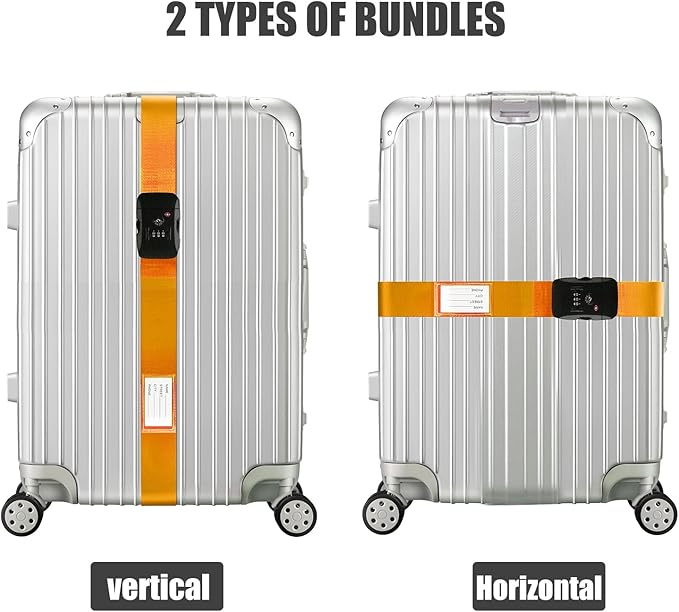 Veki Luggage Straps, TSA Approved Travel Luggage Packing Straps, Buckle Luggage Tags, Suitcase Belt Straps, Cordless Luggage, Add-On Bags, Accessory Buckle Straps and Packing Straps (Yellow)