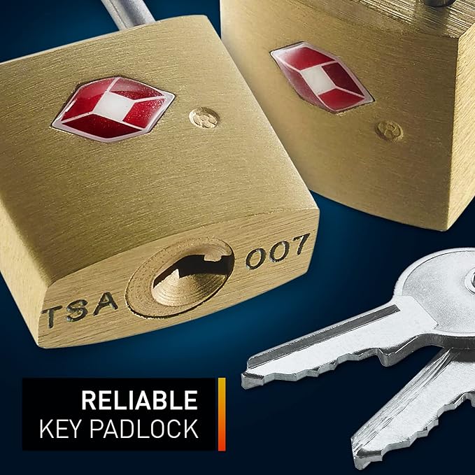 Lewis N. Clark Mini Brass Square TSA Lock + Padlock for Luggage, Suitcase, Carry On, Backpack, Laptop Bag or Purse - Perfect for Airport, Hotel, & Gym, 2 Keys Included - 3 Pack