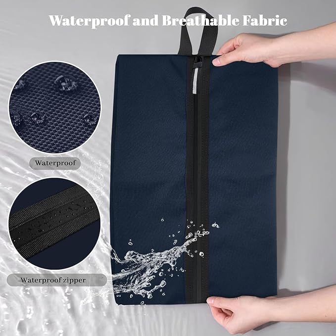 Shoe Bags for Travel, Set of 2 Pack Shoe Travel Bags for Packing, Large Waterproof Portable Travel Shoe Bag with Zipper Travel Essentials Women for and Men (Navy Blue, 2-Pack)