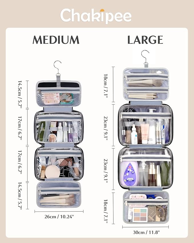 Travel Hanging Toiletry Bag for Women - Waterproof Cosmetic Organizer with Clear Window, Lightweight Bathroom Bags for Essentials, Makeup, Shampoo, Toiletries Black,Large