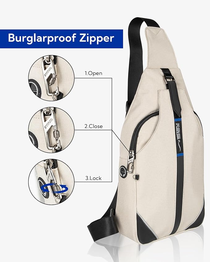 WATERFLY Medium Crossbody Sling Backpack Anti Theft Backpack for Traveling Chest Shoulder Bag