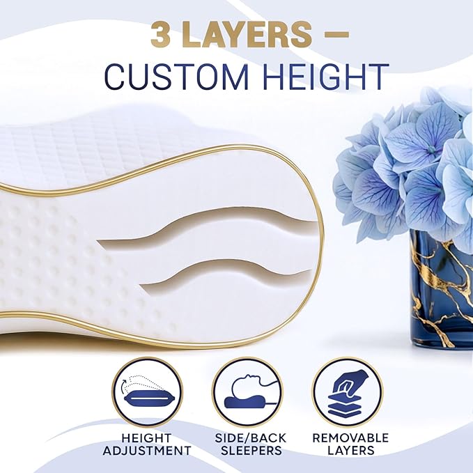 Royal Therapy 2-Pack Queen Memory Foam Pillow, Cervical, Queen Contour Pillow, Orthopedic Pillow for Neck Support, Neck Pain, Side Sleepers, CertiPUR-US