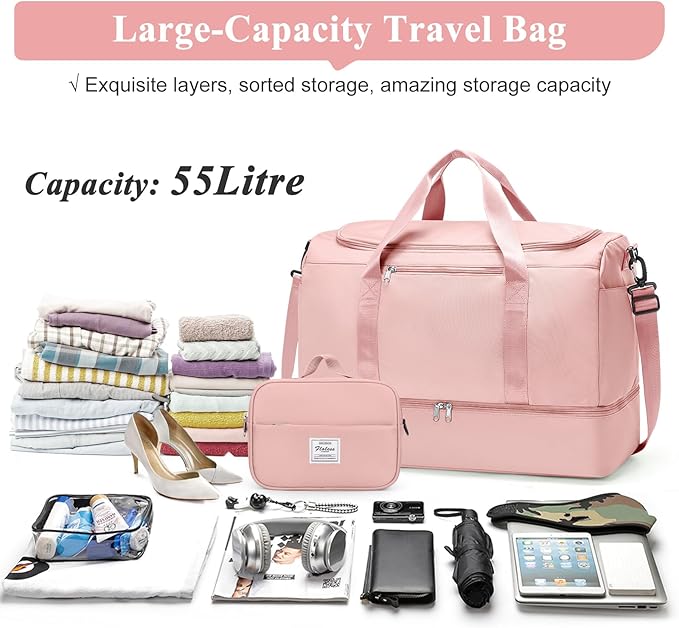 Extra Large Travel Duffle Bag,Carry on Overnight Weekend Bag with Shoes Compartment,Weekender Bags for Women for Travel Business Trips Sport Hospital