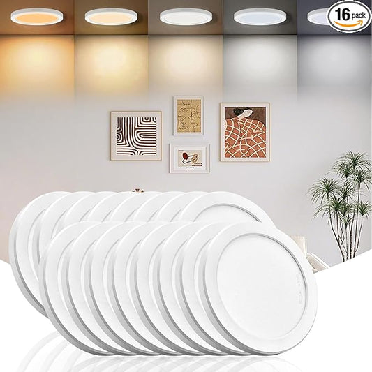 ETL 7 inch LED Flush Mount Ceiling Light Dimmable,Ultra Slim Round Flat Ceiling Lights 2700K/3000K/3500K/4000K/5000K,Modern Ceiling Lamp for Closet,Kitchen,Bathroom 7inch-16 Pack(White-5CCT)
