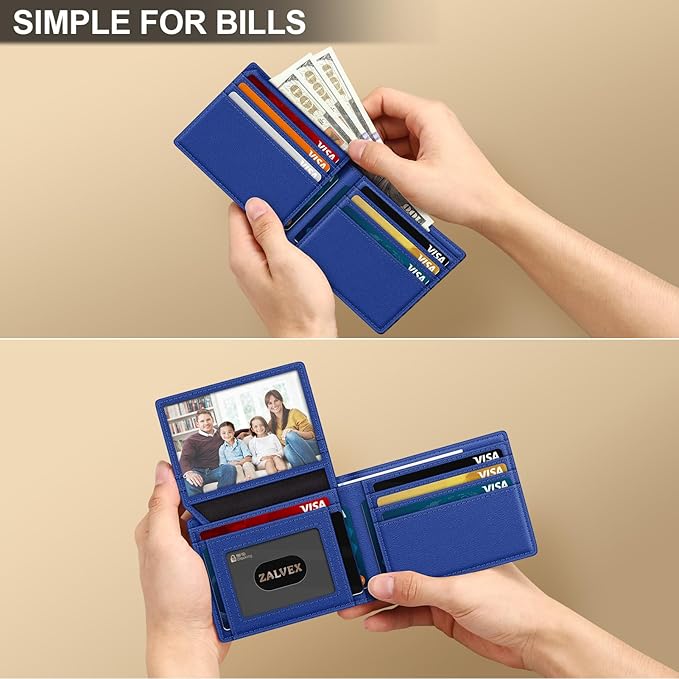 Wallet for Men Slim RFID Blocking Leather Credit Card Holder Wallet for 14 Cards, Bifold Minimalist Thin Wallet with 2 ID Windows & Cash Slot, Front Pockt Carteras Para Hombres, Birthday Gifts for Men
